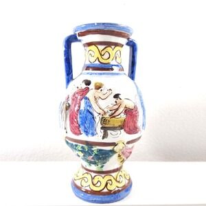 Italian Majolica Amphora Vase Hand Painted Classical Figures Made in Italy 8.25"